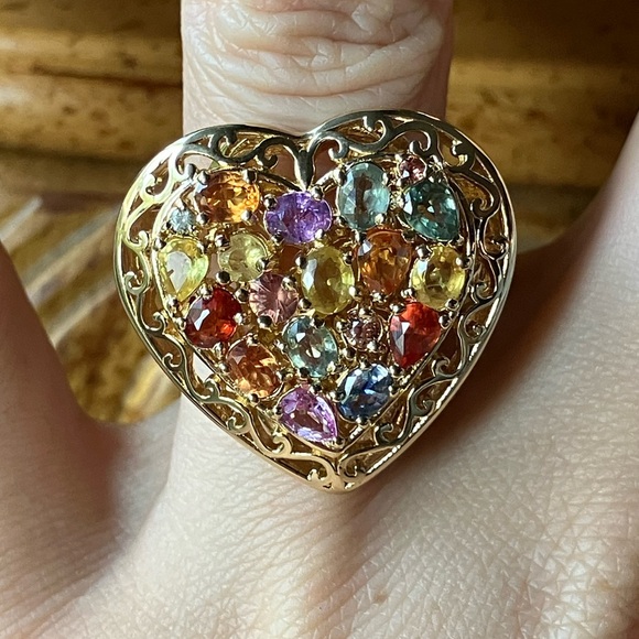 Natural Sapphire Sterling Silver Heart Ring Size 7.25 - Picture 1 of 10